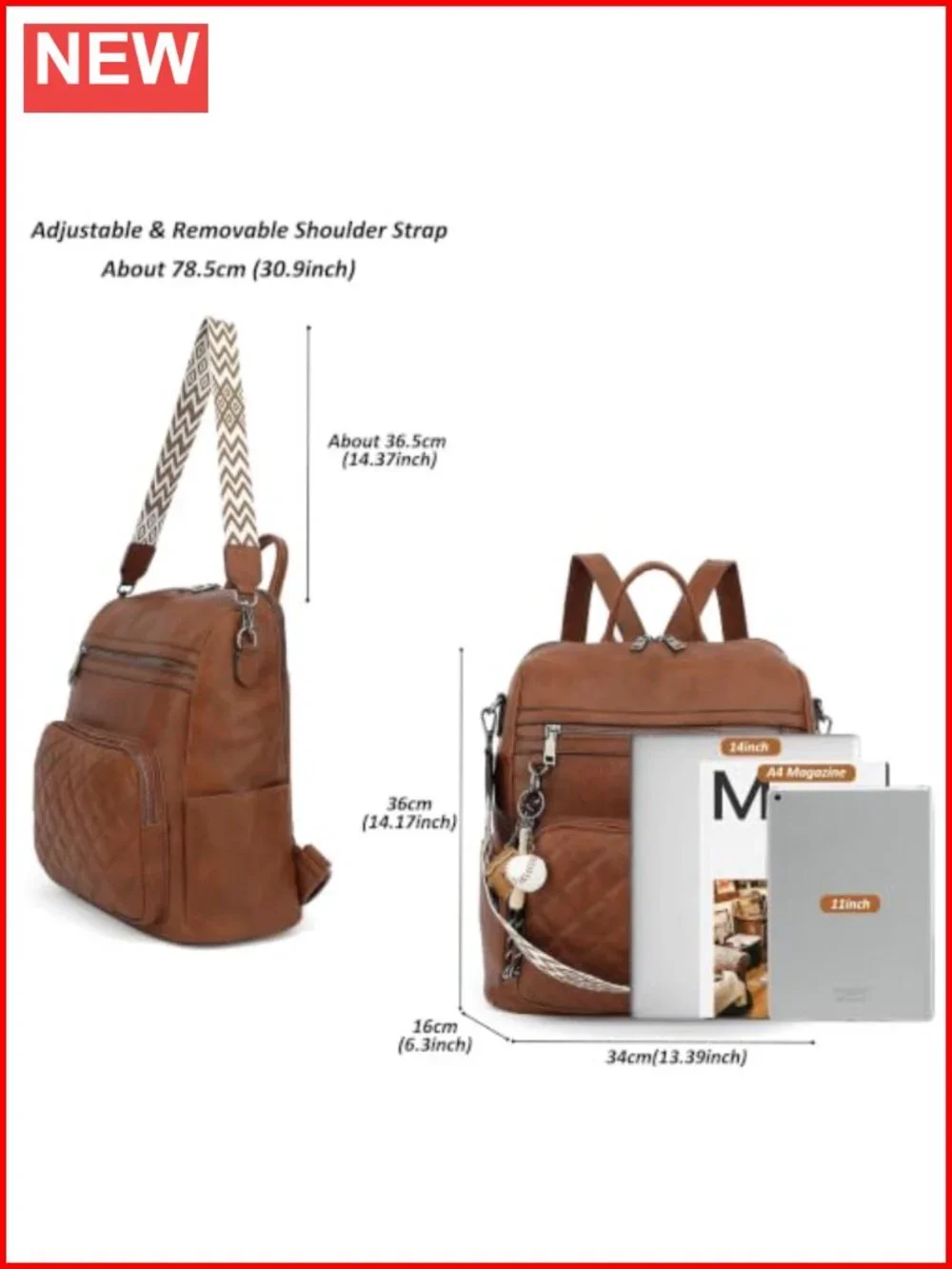 Waterproof PU Leather Backpack Purse for Women, Anti-Theft Convertible Handbag